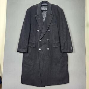 Davis & Squire Overcoat Mens XL Black 100% Cashmere Double Breasted Long Coat